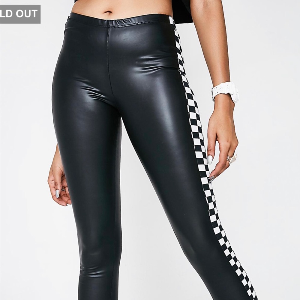 Dolls Kill Black Leggings with Checkered Sides